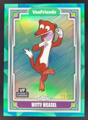 a16f6c5b-5181-46cf-a0d9-a2805baed683_5bb4ac57-ad31-4179-a333-79ddd105cfae 2025 Topps Chrome VeeFriends VeeFriends Green Refractor #91 Witty Weasel /99