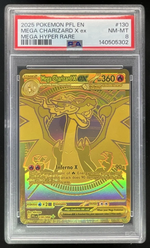 2025 Pokemon Phantasmal Flames #130/094 Mega Charizard X Mega Hyper Rare PSA 8