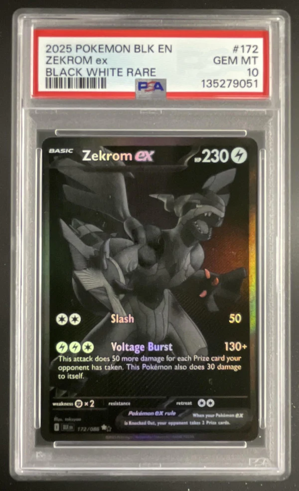 2025 Pokemon Black Bolt #172/086 Zekrom ex Black and White Rare PSA 10