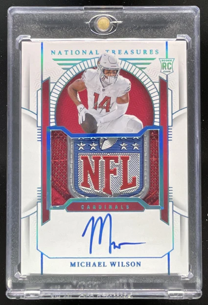 2023 National Treasures NFL Shield #182 Michael Wilson Rookie Patch RC Auto 1/1