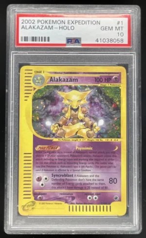 a16f6c5b-5181-46cf-a0d9-a2805baed683_c58abb7a-3d7c-4a93-b825-d544fd19f1fc 2002 Pokemon Expedition #1 Alakazam Holo PSA 10